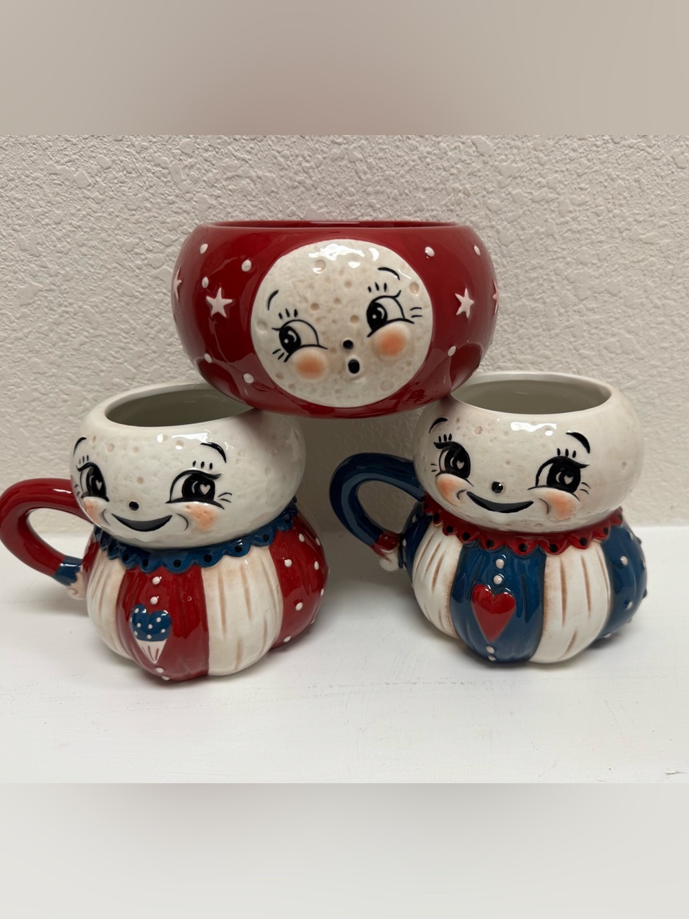 Johanna Parker patriotic mugs & moon bowl America theme